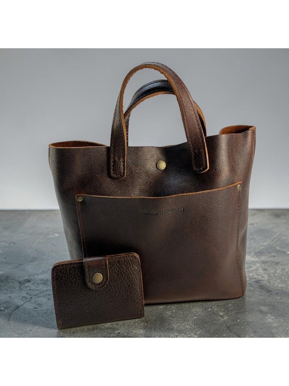 Portland Leather Goods Mini Purse Bag Snap Nutmeg Pebbled Tote w/Wallet